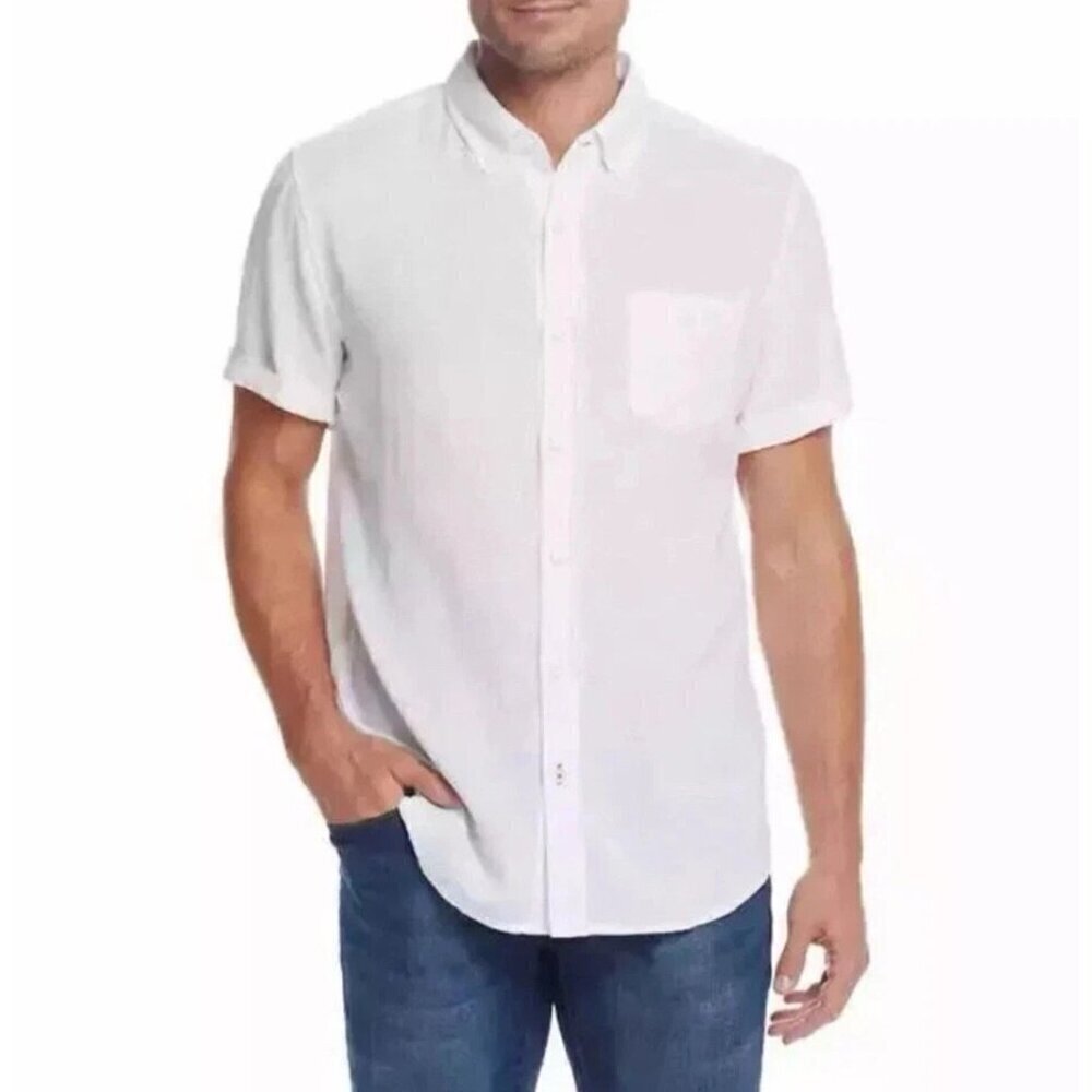 NEW Weatherproof Vintage Washable Linen Men's M White Short Sleeve Button-Up